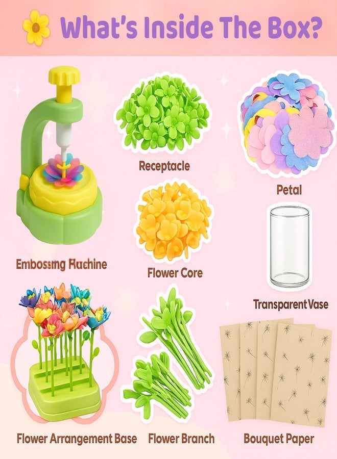 TOMLEON Fabric Flower Bouquet Craft Kit for Girls Ages 3+ - Create Reusable Fabric Flowers with Press Tool & Stems - Endless DIY Bouquets - No Glue, No Sewing - Perfect Creative Gift for Kids - Image 2